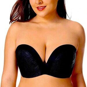 Delimira Black Lace Strapless Bra Comfort Stay in Place Women's 38C